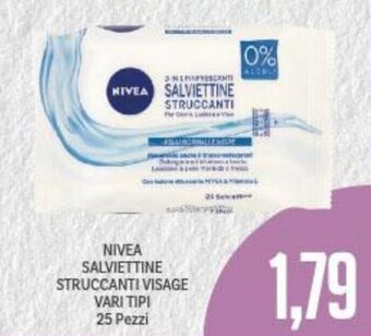 Supermercati Piccolo Nivea Salviettine Struccanti Visage vari tipi 25 pezzi offerta