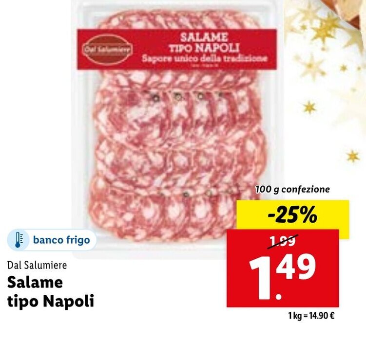 Dal Salumiere Salame tipo Napoli 100 g offerta di Lidl