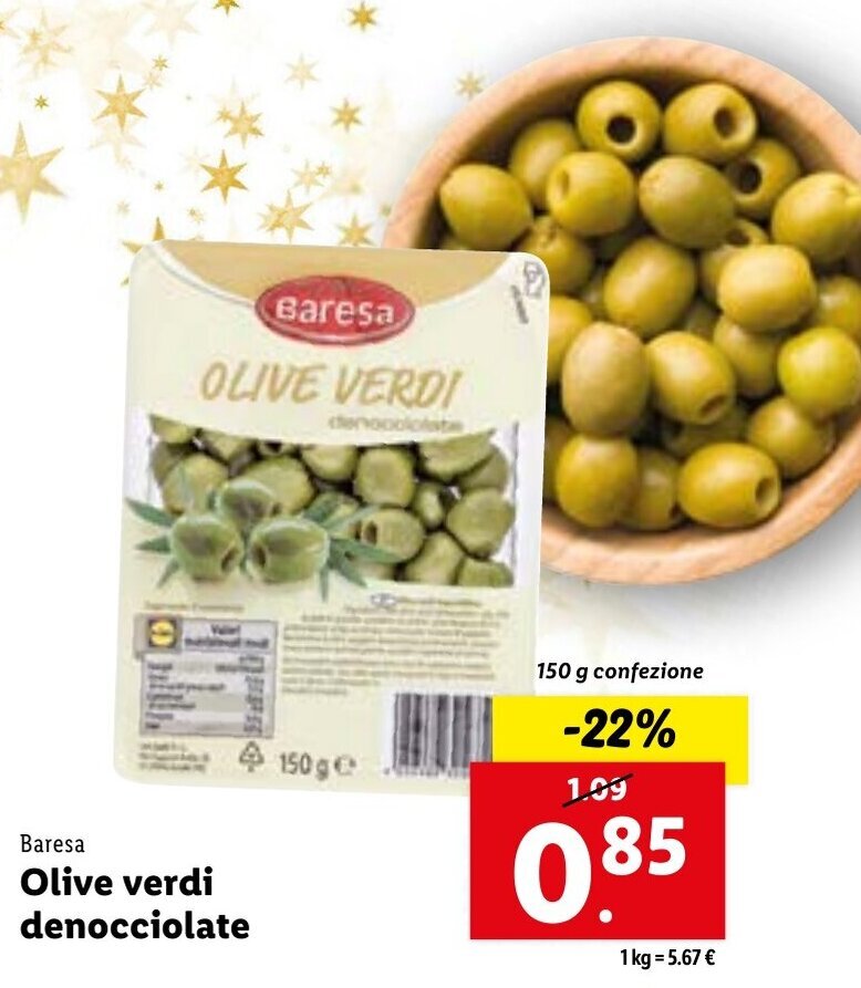 Baresa Olive verdi denocciolate 150 g offerta di Lidl