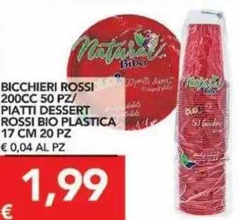 TuoDi Natural Bibo Bicchieri Rossi 200cc 50 pz/Piatti Dessert Rossi Bio Plastica 17 cm 20 pz offerta
