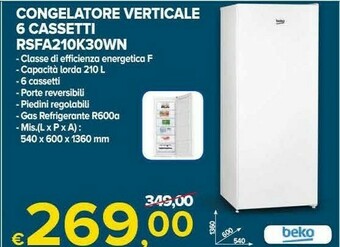 MD Discount Beko Congelatore Verticale 6 Cassetti RSFA210K30WN offerta