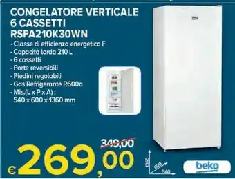 MD Discount Beko Congelatore Verticale 6 Cassetti RSFA210K30WN offerta