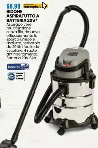 Eurospin Bidone Aspiratutto A Batteria 20 V offerta