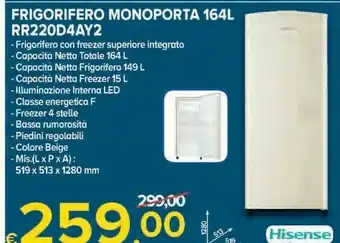 MD Discount Hisense Frigorifero Monoporta 164 L RR220D4AY2 offerta