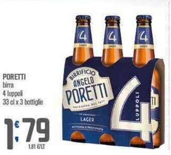 Ottimo Market Poretti birra 4 luppoli 33 cl x 3 bottiglie offerta