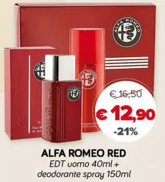 Il Tulipano Alfa Romeo Red EDT uomo 40ml + deodorante spray 150 ml offerta