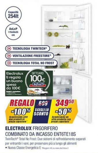 Trony Electrolux Frigorifero Combinato da Incasso ENT6TE18S offerta