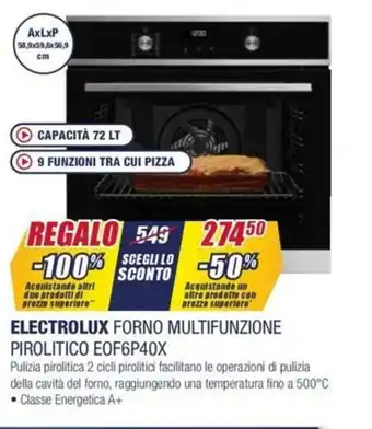 Trony Electrolux Forno Multifunzione Pirolitico E0F6P40X offerta