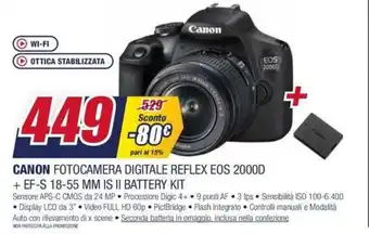 Trony Canon Fotocamera Digitale Reflex EOS 2000D + EF-S 18-55 Mm is II Battery Kit offerta