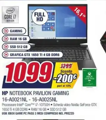 Trony Hp Notebook Pavilion Gaming 16-A0021NL - 16 - A0025NL offerta