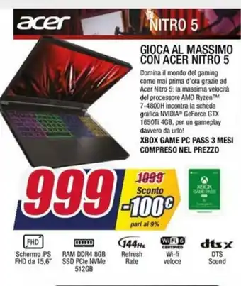 Trony Acer Gioca Al Massimo con Nitro 5 offerta