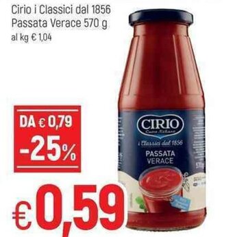 Famila Cirio i Classici dal 1856 Passata Verace 570g offerta