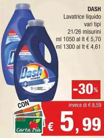 Crai Dash Lavatrice liquido vari tipi 21/26 misurini ml 1050 offerta