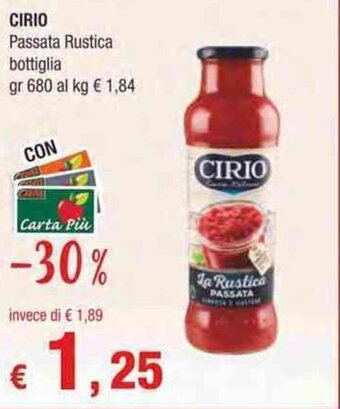 Crai Cirio Passata Rustica bottiglia gr 680 offerta