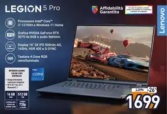 Unieuro Lenovo Legion 5 Pro offerta