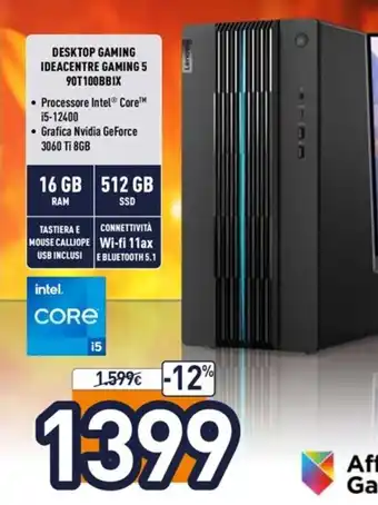 Unieuro Lenovo Desktop Gaming Ideacentre Gaming 5 90T100BBIX offerta