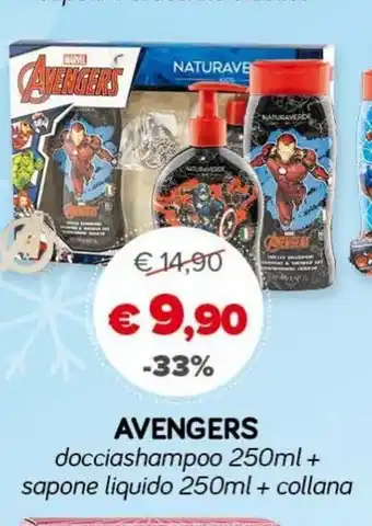 Avengers docciashampoo 250ml + sapone liquido 250ml + collana