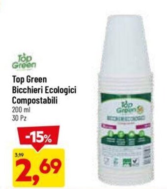 DPiù Top Green Bicchieri Ecologici Compostabili 200 ml 30 Pz offerta