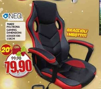 Risparmio Casa Neo 96422 Poltrona Gaming Dimensioni: 63x60x108 118CM offerta