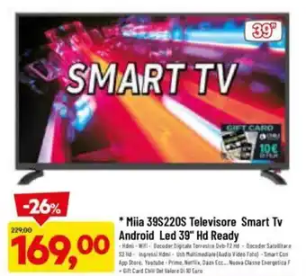 DPiù Miia 39S220S Televisore Smart Tv Android Led 39" Hd Ready offerta