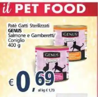 Alter Discount Genus Patè Gatti Sterilizzati Salmone e Gamberetti / Coniglio 400 g offerta