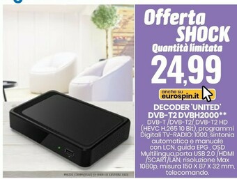 Eurospin United Decoder DVB-T2 DVBH2000 offerta