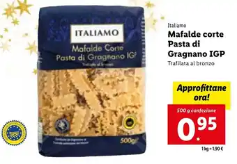 Lidl Italiamo Mafalde corte Pasta di Gragnano IGP Trafilata al bronzo 500 g offerta