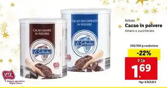 Lidl Belbake Cacao in polvere Amaro o zuccherato 250/300 g offerta