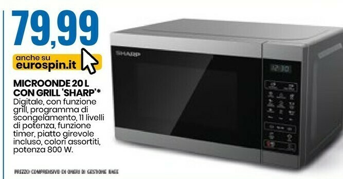 Sharp Microonde 20 L Con Grill offerta di Eurospin