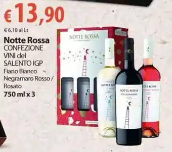 Extra Supermercati Notte Rossa Confezione Vini del Salento IGP Fiano Bianco Negramaro Rosso/Rosato 750 ml x 3 offerta