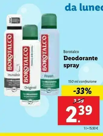 Lidl Borotalco Deodorante offerta