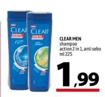 A&O Clear Men Shampoo action 2 in 1, anti sebo 225 ml offerta