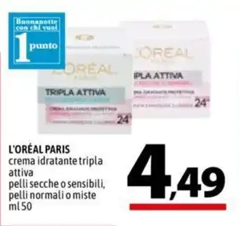 A&O L'Orèal Paris crema idratante tripla attiva pelli secche o sensibili,pelli normali o miste 50 ml offerta