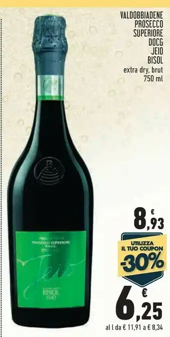 Conad Superstore Bisol Valdobbiadene Prosecco Superiore Docg Jeio Extra Dry offerta