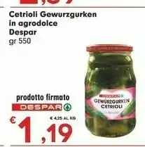 Despar Cetrioli Gewurzgurken In Agrodolce 550 Gr