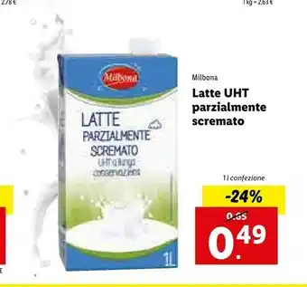 Lidl Milbona Latte parzialmente scremato offerta