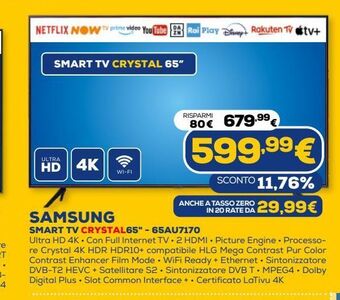 Euronics Samsung smart tv crystal 65 '' - 65au7170 offerta