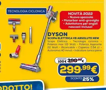 Euronics Scopa elettrica v8 asbsolute new dyson offerta