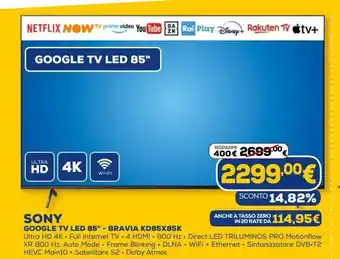 Euronics Google tv led 85 '' - bravia kd85x85k sony offerta
