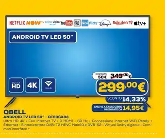 Euronics Qbell andoid tv 50'' qt50gx83 offerta