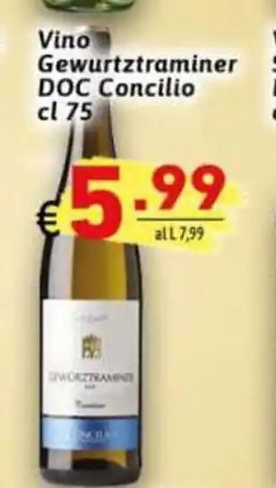 Ipercarni Vino Gewurtztraminer DOC Concilio 75 cl offerta