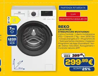 Euronics Beko lavatrice streamcure wux71236ai offerta