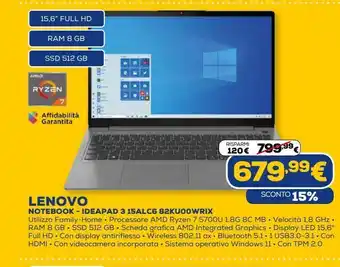 Euronics Lenovo notebook - ideapad 2 15alc6 82ku00wrix offerta