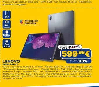 Euronics Lenovo yoga tab 13 offerta