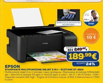 Euronics Stampante multifunzione inkjet 3 in 1 ecotank edt -2814 epson offerta