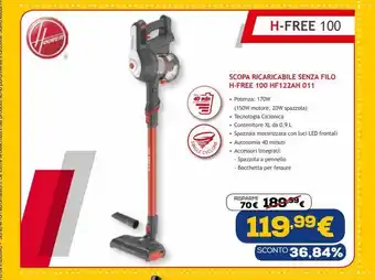 Euronics Scopa ricaricabile senza filo h- free 100 hf122ah 011 hoover offerta