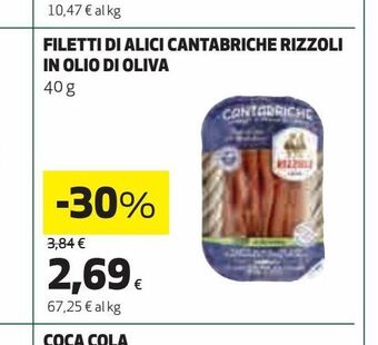 Coop Filetti di alici cantabriche rizzoli in olio di oliva offerta
