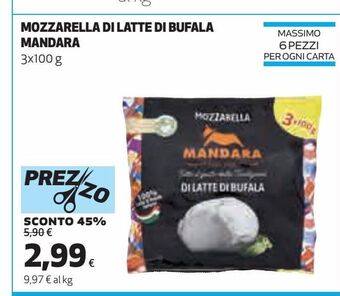 Ipercoop Mozzarella di latte di bufala mandara offerta