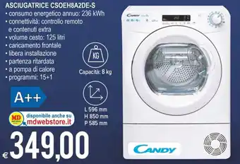 MD Discount Candy Asciugatrice CSOEH8A2DE-S offerta