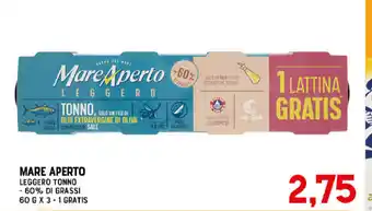 Mare Aperto Leggero Tonno 60% di Grassi 60g x 3 + 1 Gratis